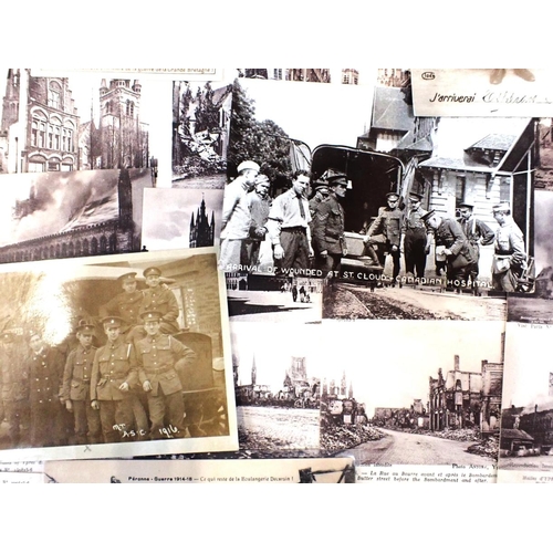 537 - A COLLECTION OF WW1 POSTCARDS including embroidered, photographic, ruined villages etc.