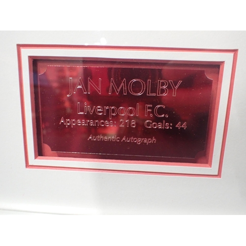 564 - FRAMED SIGNED 'JAN MOLBY' PICTURE authentic autograph of former Liverpool and Danish footballer Jan ... 