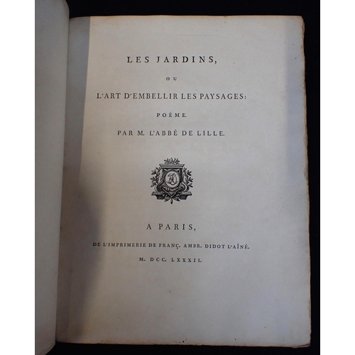 592 - L'ABBE DE LILLE, LES JARDINS L'art d'embellir les paysages, Paris 1782, Franc Ambr Didot