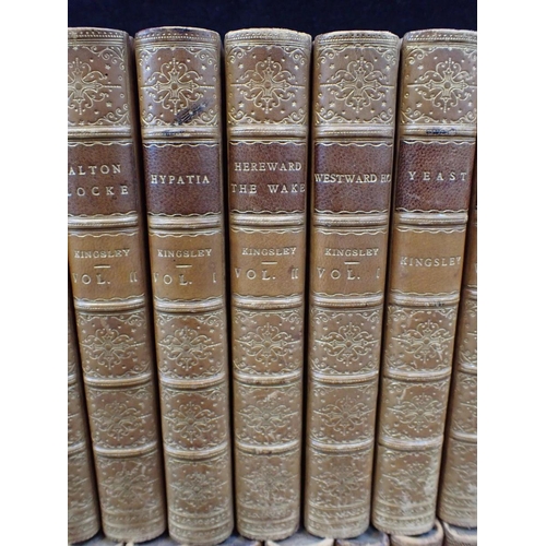 634 - THE WORKS OF WHYTE MELVILLE HALF-CALF BOUND with marbled boards, and a similar set of Kingsley, and ... 