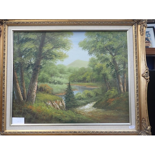 673 - CHAPMAN (20TH CENTURY), A WOODLAND SCENE impasto oil on board 61 x 91cm in gilt swept frame, togethe... 