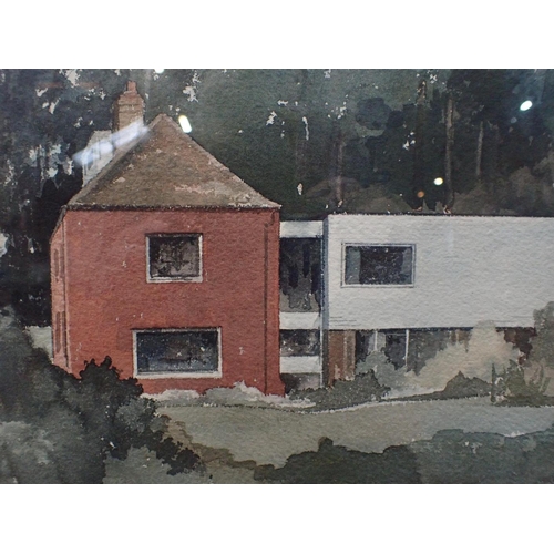 677 - PHILIP NUNAN, SILVERSTED 1970 watercolour of a modern house in Kent, now demolished, 76 x 40s cms