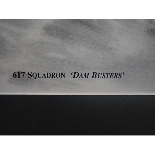 694 - GEOFF PLEASANCE, 617 SQUADRON - DAM BUSTERS monochrome print, 43cm x 62cm, gilt frame, together with... 