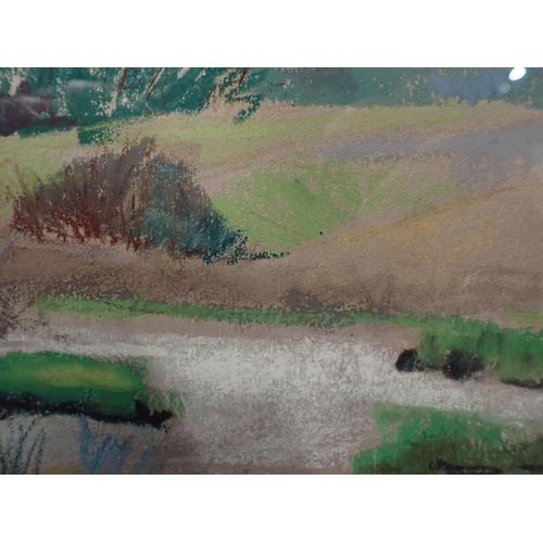 699 - PASTEL, WOODLAND SCENE The Ore at Framlingham, Suffolk, signed by artist Mark Randall with label on ... 