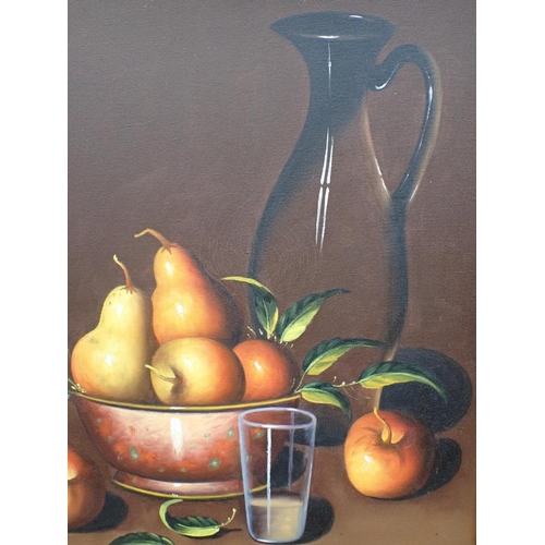 712 - K. MAS (20TH CENTURY), STILL LIFE WITH PEARS AND APPLES oil painting, canvas 61cm x 50cm, gilt swept... 