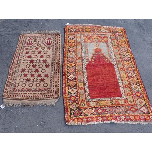 740 - A BELOUCH PRAYER RUG, AND ANOTHER SMALLER the larger in bright colours165 x 98cm and 127 x 71cm (bot... 