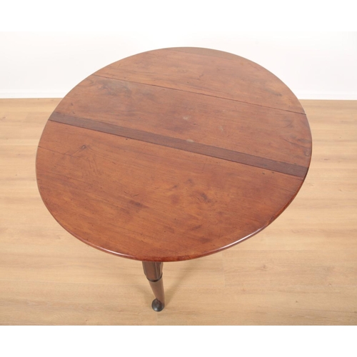 768 - A GEORGE II MAHOGANY DROP LEAF TABLE the oval top above a plain frieze, on tapered legs, with chamfe... 