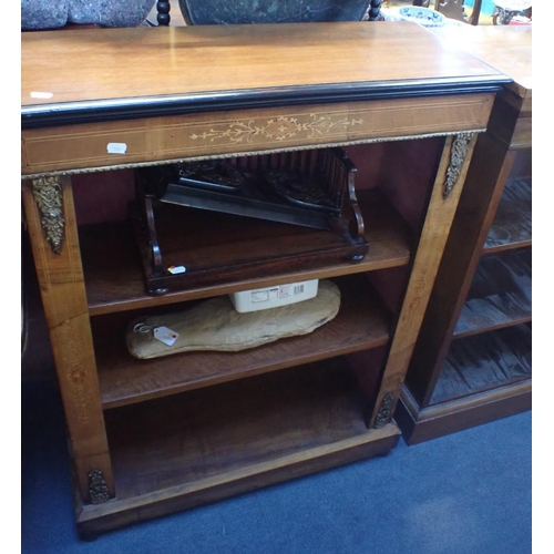 777 - A VICTORIAN WALNUT AND EBONISED PIER BOOKCASE with ormolu mounts 77cm wide, and a smaller open bookc... 