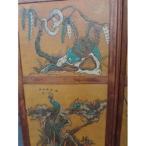 798 - A 19TH CENTURY FOUR-PANEL CHINOISERIE SCREEN each leaf with three double-sided lacquer panels decora... 