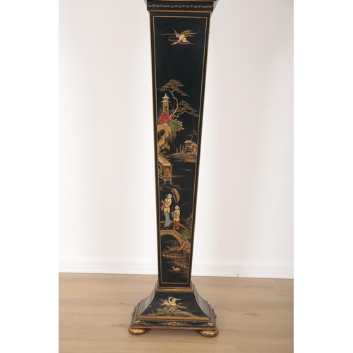 14 - A CHINOISERIE GRANDMOTHER CLOCK OF ART DECO DESIGN

1930's, decorated in colours and gilt with figur... 