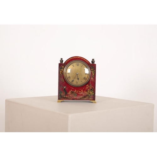 102 - A CHINOISERIE MANTEL CLOCK

20th century, of red ground with an arched top, decorated with figures a... 