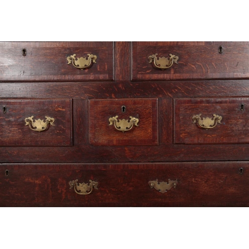 155 - AN OAK AND APPLEWOOD BANDED LANCASHIRE CHEST

mid 18th century, the hinged top opening to a vacant i... 