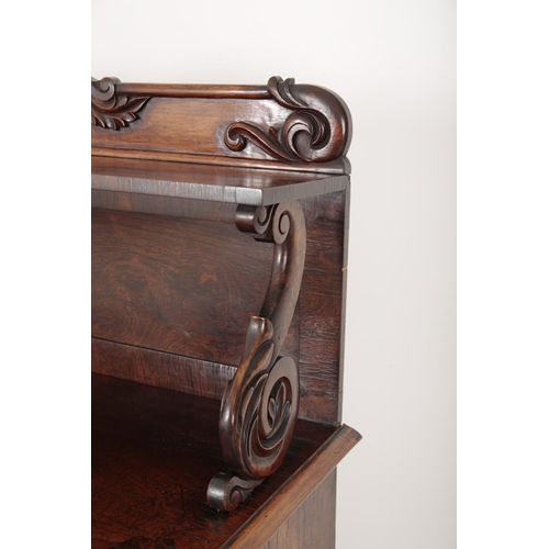 160 - A VICTORIAN ROSEWOOD CHIFFONIER

the high back with foliate scroll cresting above the single shelf, ... 