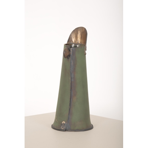 162 - *SARAH DUNSTAN (b. 1969) FOR GAOLYARD STUDIOS: A GREEN JUG

the body with overlaid porcelain decorat... 