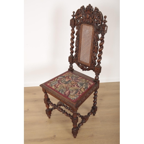 163 - A PAIR OF CARVED OAK SIDE CHAIRS IN CAROLEAN STYLE

with carved cresting rails surmounted by griffon... 