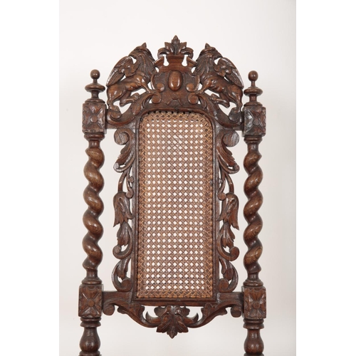 163 - A PAIR OF CARVED OAK SIDE CHAIRS IN CAROLEAN STYLE

with carved cresting rails surmounted by griffon... 