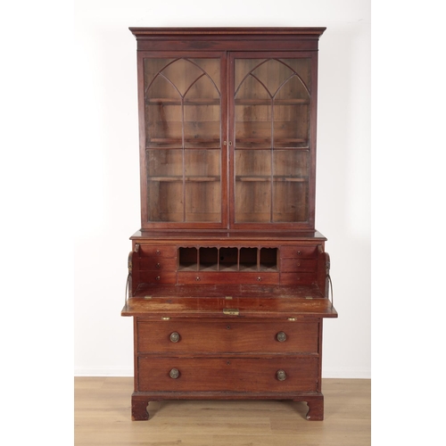 172 - A GEORGE III MAHOGANY SECRETAIRE BOOKCASE

late 18th century, the upper section with a moulded corni... 