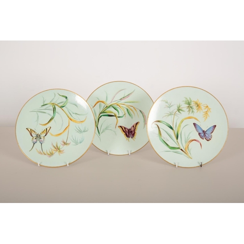 188 - AN ENGLISH BONE CHINA 'BUTTERFLY' DESSERT SERVICE

19th century, each piece with raised enamels of d... 