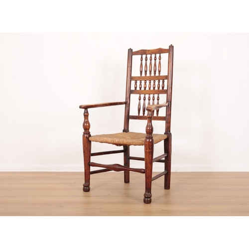 193 - AN ASSOCIATED SET OF SIX FARMHOUSE CHAIRS

each with spindle backs over square rush seats, on turned... 