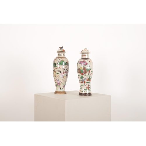 216 - TWO CHINESE FAMILLE VERTE CRACKLEWARE PORCELAIN BALUSTER SHAPED VASES

early 20th Century, decorated... 