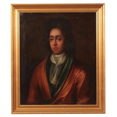 257 - DUTCH SCHOOL, 18TH CENTURY A portrait of a gentleman

depicted half-length wearing a copper coloured... 