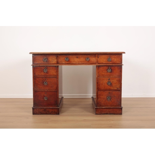 41 - A VICTORIAN MAHOGANY PEDESTAL DESK

the top with moulded edge and inset with black leatherette, fitt... 