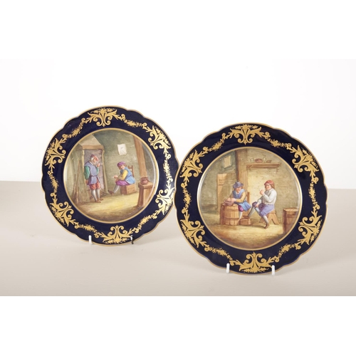 52 - A SET OF FOUR 'SEVRES' PORCELAIN PLATES

each painted with interior scenes after David Teniers (1610... 