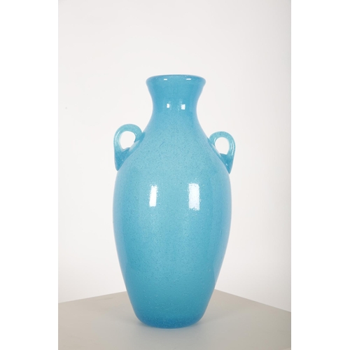 73 - TWO MID-CENTURY MODERN LARGE ART GLASS VASES

the first a turquoise amphora of semi-opaque bubbled g... 