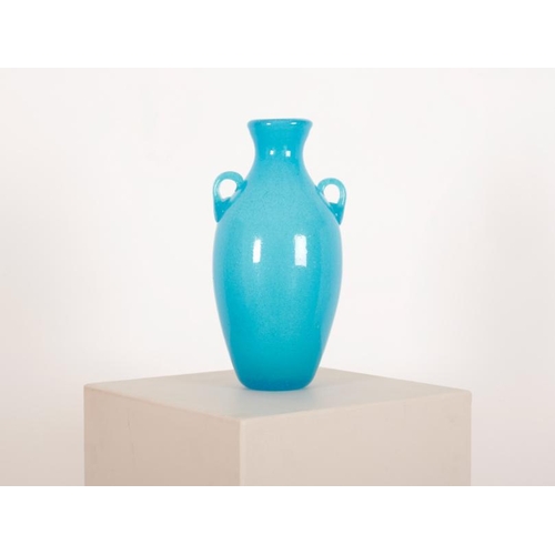 73 - TWO MID-CENTURY MODERN LARGE ART GLASS VASES

the first a turquoise amphora of semi-opaque bubbled g... 