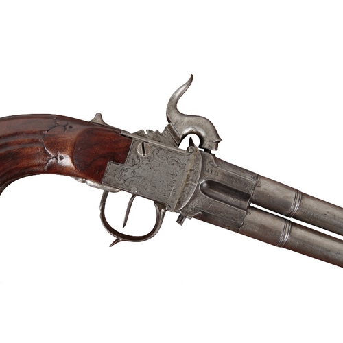 158 - H. PETITJEAN: A 19TH CENTURY OVER AND UNDER TURNOVER GUN

with percussion action, the walnut stock w... 