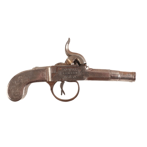 159 - ROURNA OF LONDON: A DOUBLE BARREL PISTOL

with percussion action, the steel body and stock with engr... 