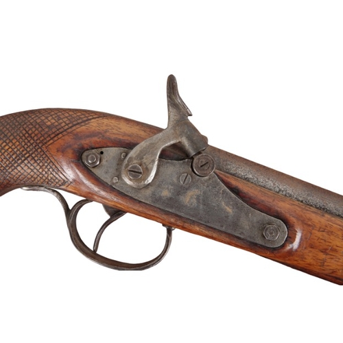 165 - A MID-17TH CENTURY PERCUSSION POACHERS SHOTGUN

the walnut stock with 12.7cm barrel and ramrod, 43cm... 