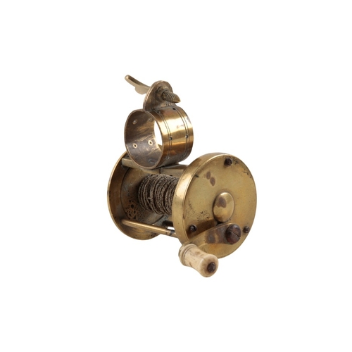 21 - A BRASS CLAMP FITTING WINCH

19th century, with raised check and turned bone handle, on a slightly c... 