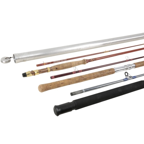 8 - AN ABU CARBOLITE TWO PIECE FLY ROD

in the original canvas rod bag, 18.5ft; and three other fishing ... 