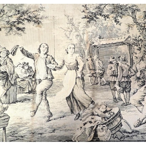 16 - A MACHINED TAPESTRY PANEL, A 19th century country tavern scene, 49cm x 140cm