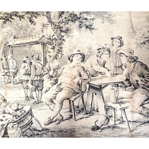 16 - A MACHINED TAPESTRY PANEL, A 19th century country tavern scene, 49cm x 140cm