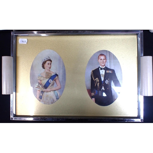 28 - SET OF 3 CHROMED METAL TRAYS 1953 CORONATION OF QUEEN ELIZABETH II presented at the Washington Road ... 