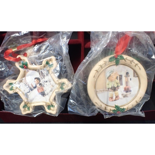 40 - A BOX OF M.J. HUMMELL CHRISTMAS TREE ORNAMENTS Coalport cottages/buildings including 'The bottle ove... 