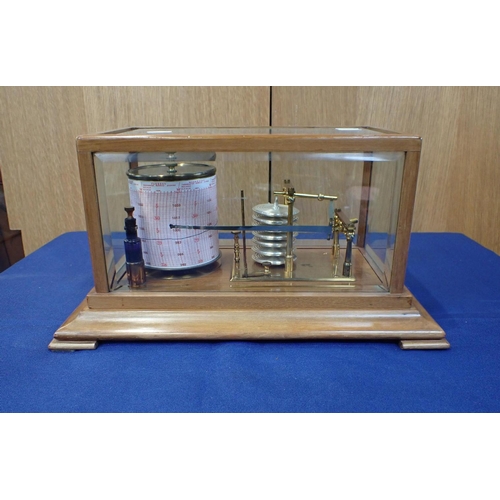 44 - A CASED BAROGRAPH, WITH ASPEC MOVEMENT (working), and bevelled glass panels the base 38 x 24xm