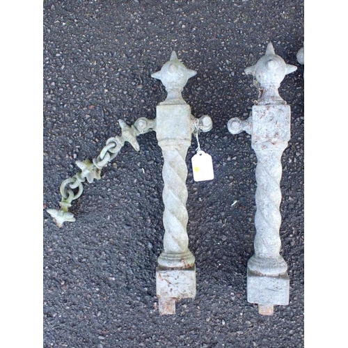 8 - A VICTORIAN ARCHITECTURAL CHAIN AND TWO STANCHIONS galvanised iron, the chain links of floral form, ... 