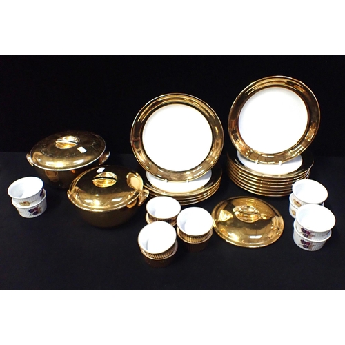 107 - A QUANTITY OF 'PILIVITE' GILT-EDGE PLATES 23cm, with similar ramekins, Worcester gilt serving dishes... 