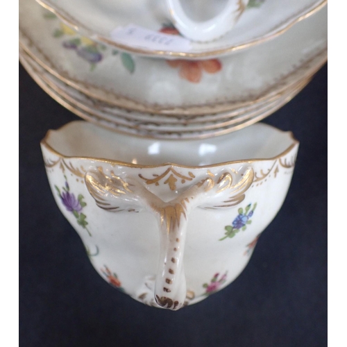 114 - A COLLECTION OF DRESDEN PAINTED CUPS AND SAUCERS (some damage and wear), an Edwardian 'Dresden spays... 