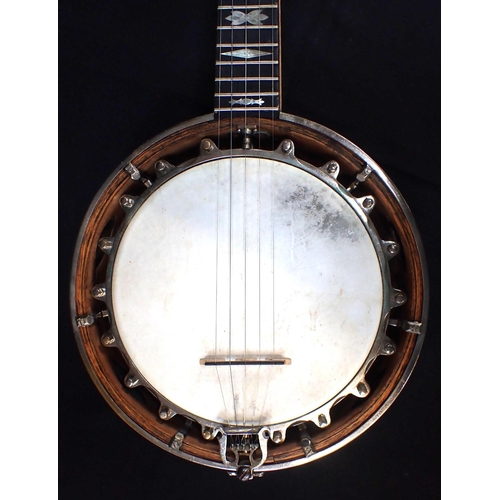 204 - A CAMMEYER PATENT FIVE-STRING BANJO with mother-of-pearl inlay and plated mounts, No. 5949 576, in a... 