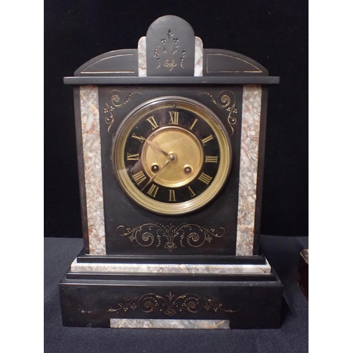 208 - A SLATE CASED MANTEL CLOCK, WITH MARTI & Cie MOVEMENT and black and gilt dial, striking on a bell (r... 