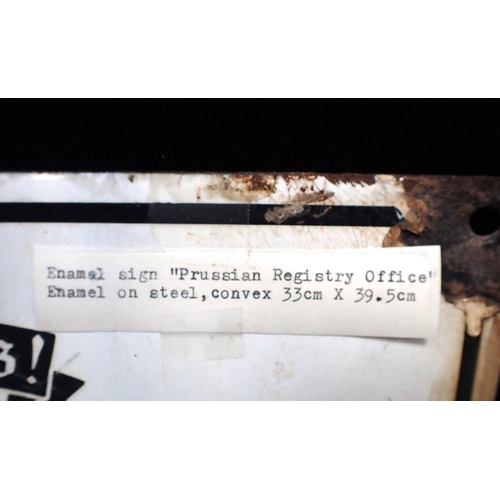 221 - A GERMAN CONCAVE ENAMEL SIGN 'Preussisches Standesamt', with eagle and swastika motif 33 x 39.5cm
