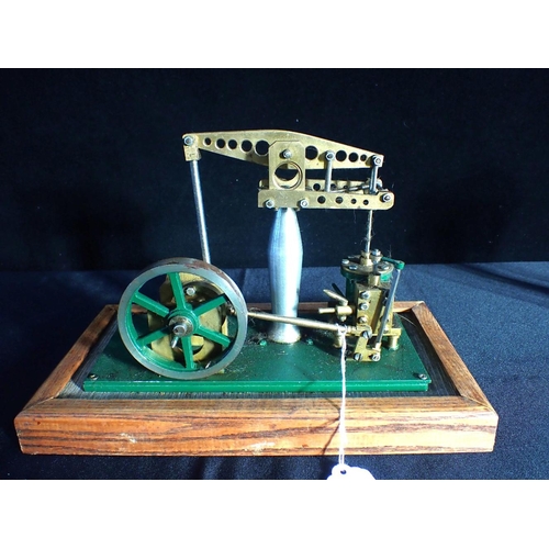 238 - A SCRATCH BUILT MODEL BEAM ENGINE, AND A SIMILAR UPRIGHT ENGINE mainly in brass and steel, on wooden... 