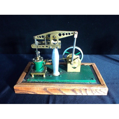 238 - A SCRATCH BUILT MODEL BEAM ENGINE, AND A SIMILAR UPRIGHT ENGINE mainly in brass and steel, on wooden... 