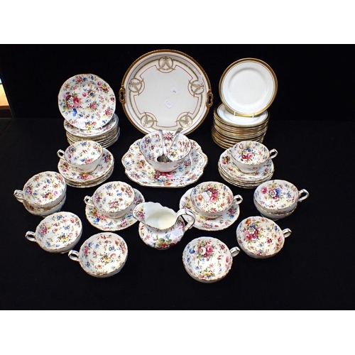 161 - A FLORAL PART TEA SERVICE a quantity of Aynsley 'Elizabeth' teaplates, a Limoges cake plate, and two... 