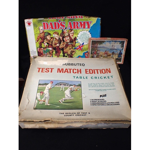 177 - SUBBUTEO TEST MATCH EDITION TABLE CRICKET (incomplete, box damaged) with a 'Dad's Army' game, and a ... 