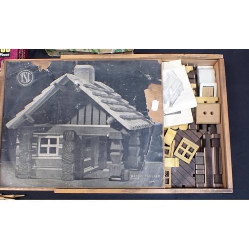 198 - A VINTAGE 'TSL' CONSTRUCTION SET (FARMHOUSE) boxed, with other building blocks and, jig-saw puzzles ... 